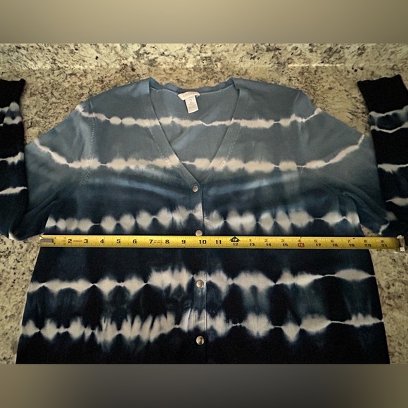 Chicos Cardigan Sweater Blue White Ombre Tie Dye Snap Front Boho Beachy Size L - Picture 9 of 10